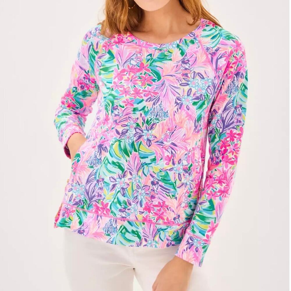 NWT Disney x Lilly Pulitzer Beach Comber Pullover Sweatshirt Dreamin XS Side Zip